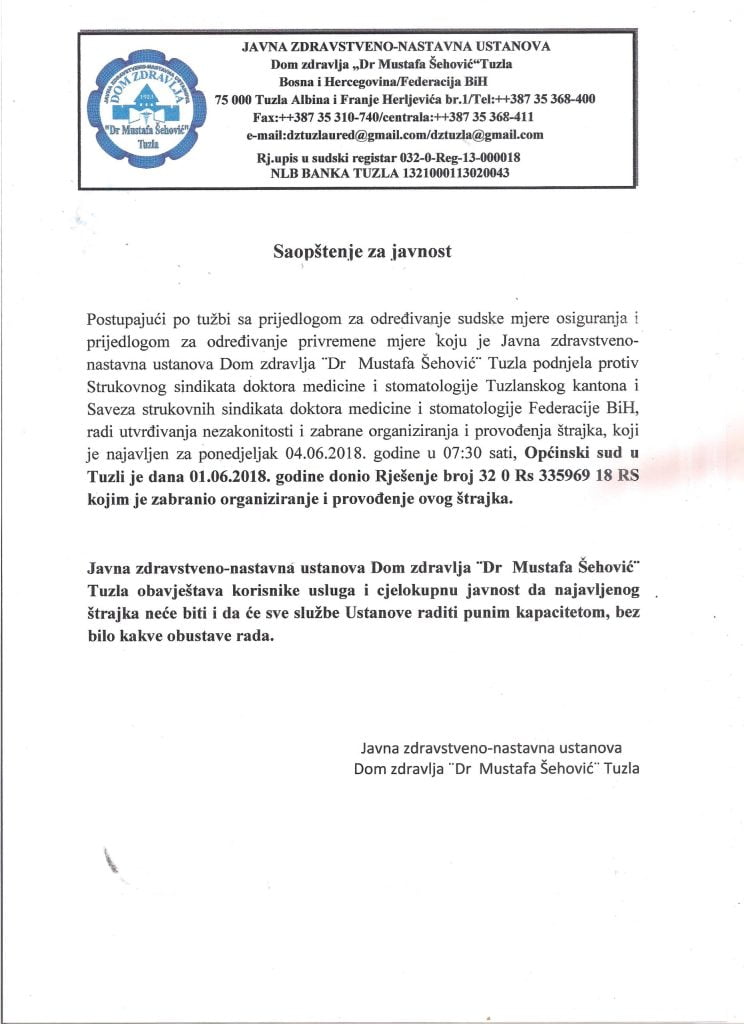 VANREDNO SAOPŠTENJE ZA JAVNOST 001